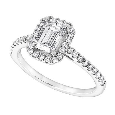 Diamond Brilliance 14k White Gold 1 1/3 Carat T.W. Lab-Grown Diamond Emerald Cut Halo Engagement Ring