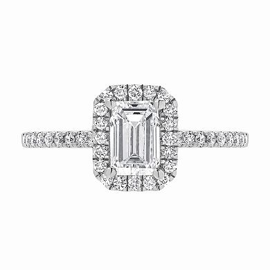 Diamond Brilliance 14k White Gold 1 1/3 Carat T.W. Lab-Grown Diamond Emerald Cut Halo Engagement Ring