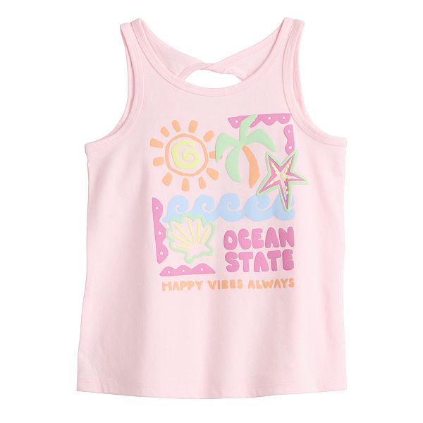 Girls 4-12 Jumping Beans® Twist Back Tank Top - Pink Retro Tropical (4)