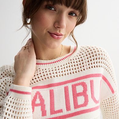 Juniors' SO® Open Stitch Pullover Cropped Sweater