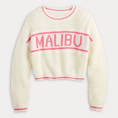 Juniors' SO® Open Stitch Pullover Cropped Sweater