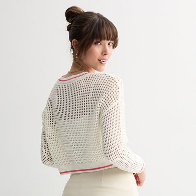 Juniors' SO® Open Stitch Pullover Cropped Sweater