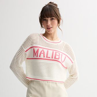 Juniors' SO® Open Stitch Pullover Cropped Sweater