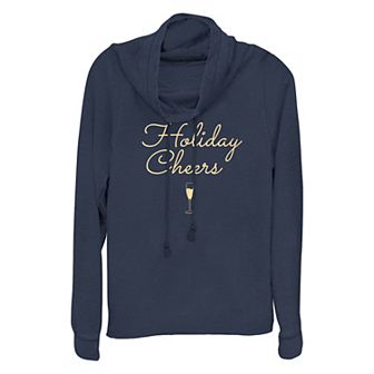 Women's Holiday Cheers Cowlneck Graphic Lightweight Long Sleeve