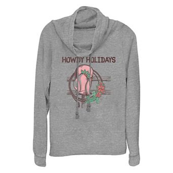 Women's Howdy Holidays Cowgirl Hat Cowlneck Graphic Lightweight Long Sleeve
