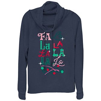 Women's Christmas Fa La La Cowlneck Graphic Lightweight Long Sleeve