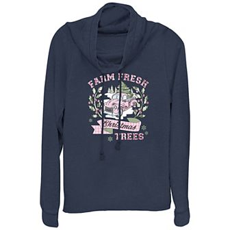 Women's Farm Fresh Christmas Trees Cowlneck Graphic Lightweight Long Sleeve