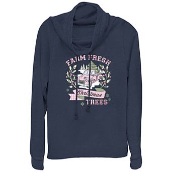Women's Farm Fresh Christmas Trees Cowlneck Graphic Lightweight Long Sleeve