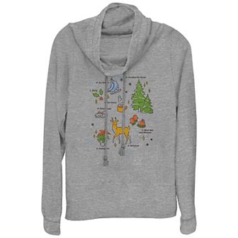 Women's Christmas Icons Spread Cowlneck Graphic Lightweight Long Sleeve