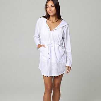 Women's J. Valdi Full-Zip Hooded Swim Cover-Up Tunic