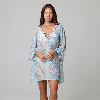 Women's J. Valdi Ruffle Sleeve Lace Up Swim Cover-Up Tunic