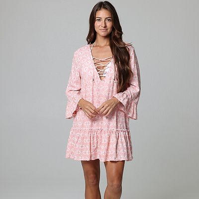 chinese dress ladies Boho Lace Swimwear Coverup Dress Retro Knee Length Elegant Sheer Swim Cover White / One Size