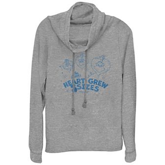 Women's Dr. Seuss Grinch Heart Grew 3 Sizes Cowlneck Graphic Lightweight Long Sleeve