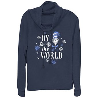 Women's Dr. Seuss The Cat In The Hat Oy To The World Cowlneck Graphic Lightweight Long Sleeve