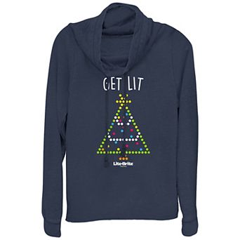Women's Lite-Brite Get Lit Christmas Tree Cowlneck Graphic Lightweight Long Sleeve