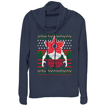 Women's Stranger Things Demogorgon Ugly Christmas Cowlneck Graphic Lightweight Long Sleeve