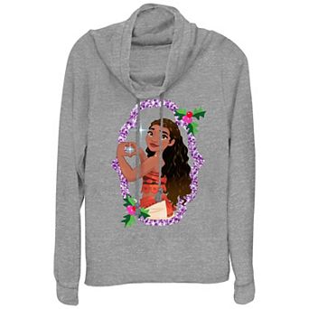 Disney's Moana Sparkling Christmas Wreath Women's Cowlneck Graphic Lightweight Long Sleeve