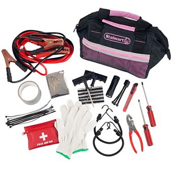 Stalwart 55 pc Roadside Emergency Car Kit, Pink