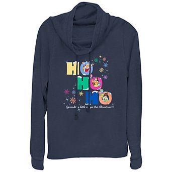 Disney Princess Aurora, Belle & Tiana Sprinkle A Little Magic This Christmas Women's Cowlneck Graphic Lightweight Long Sleeve