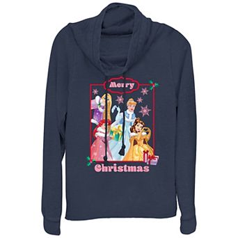 Disney Princess Rapunzel, Cinderella, Ariel & Belle Merry Christmas Women's Cowlneck Graphic Lightweight Long Sleeve