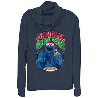 Women's PBS Kids Sesame Street Cookie Monster Official Christmas Cookie Tester Cowlneck Graphic Lightweight Long Sleeve