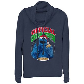 Women's PBS Kids Sesame Street Cookie Monster Official Christmas Cookie Tester Cowlneck Graphic Lightweight Long Sleeve