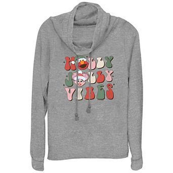 Women's PBS Kids Sesame Street Elmo And Abby Cadabby Holly Jolly Vibes Cowlneck Graphic Lightweight Long Sleeve