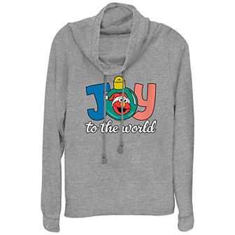 Women's PBS Kids Sesame Street Elmo Joy To The World Cowlneck Graphic Lightweight Long Sleeve