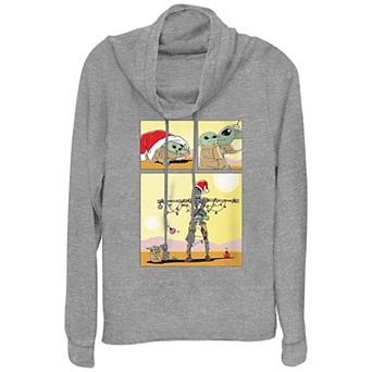 Women's Star Wars The Mandalorian The Child Christmas Robot Cowlneck Graphic Lightweight Long Sleeve
