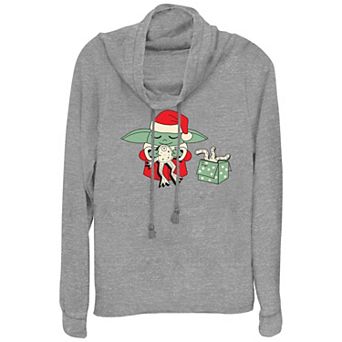 Women's Star Wars The Mandalorian Grogu Froggy Present Cowlneck Graphic Lightweight Long Sleeve