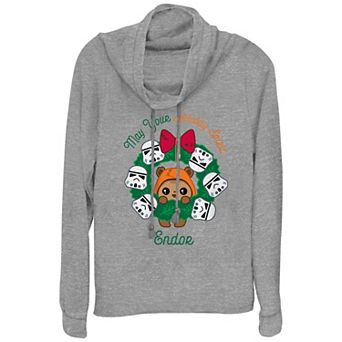 Women's Star Wars May Your Holiday Spirit Endor Cowlneck Graphic Lightweight Long Sleeve