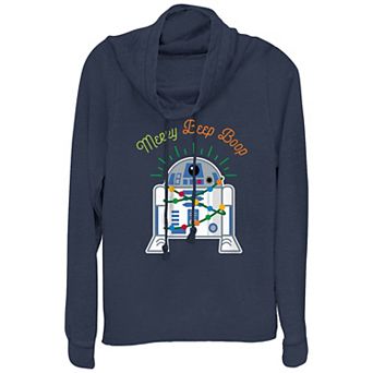 Women's Star Wars R2-D2 Merry Beep Boop Cowlneck Graphic Lightweight Long Sleeve
