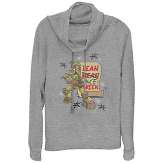Women's Nickelodeon Teenage Mutant Ninja Turtles Michelangelo Lean Nice Green Cowlneck Graphic Lightweight Long Sleeve