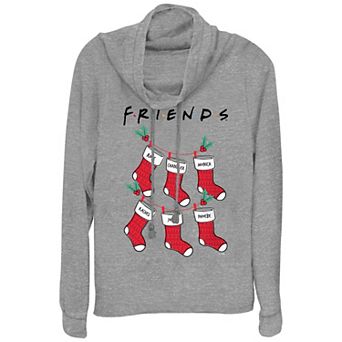 Women's Friends Christmas Stockings Cowlneck Graphic Lightweight Long Sleeve