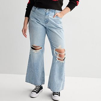 Juniors' Plus Size SO® Mid-Rise Slouchy Flare Leg Jeans