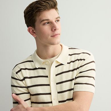 Men's Retrofit Striped Rib Short Sleeve Button-Down Shirt