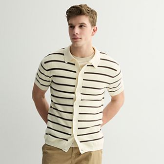 Men's Retrofit Striped Rib Short Sleeve Button-Down Shirt