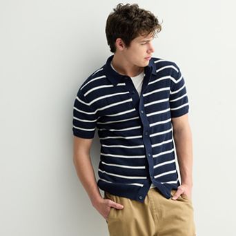 Men's Retrofit Striped Rib Short Sleeve Button-Down Shirt