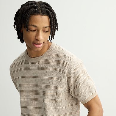 Men's Retrofit Short Sleeve Textured Knit Sweater Tee
