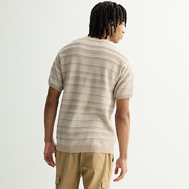 Men's Retrofit Short Sleeve Textured Knit Sweater Tee