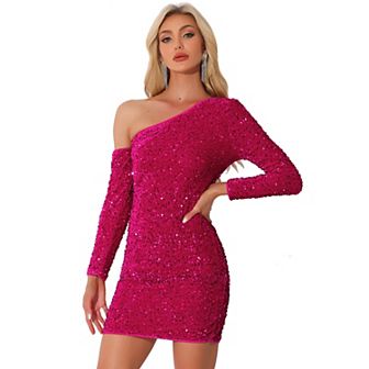 Women's Velvet One Shoulder Party Cocktail Dress