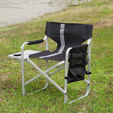 1-piece Lightweight Padded Folding Outdoor Chair With Side Table And Storage Pockets