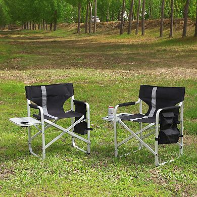 2-piece Padded Folding Outdoor Chair With Side Table And Storage Pockets