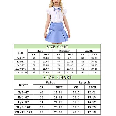 Girl's Skirt Sets Summer Bow Frilled Neck Ruffle Sleeve Tops Solid Fishtail Mini Short Skirt 3-12Y