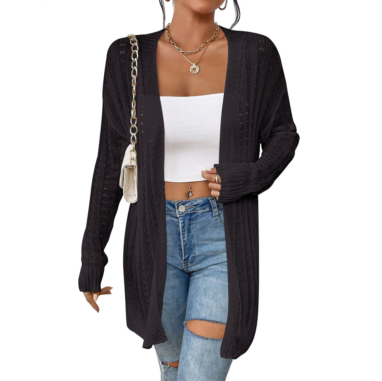 Chicme Hollow-Out Long Sleeve Sweater - Chic Me