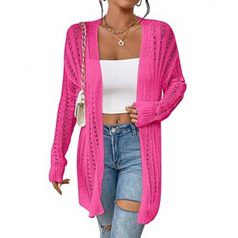 Womens Crochet Cardigans Long Sleeve Open Front Kimonos Boho Summer Cardigan Sweater Cover Up