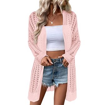 Womens Crochet Cardigans Long Sleeve Open Front Kimonos Boho Summer Cardigan Sweater Cover Up