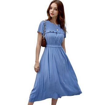Women's Shirred Neck Flowy Sleeve Dress