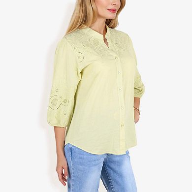 Women's Button Down Shirt With Embroidered Eyelet Details