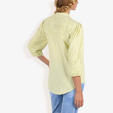 Women's Button Down Shirt With Embroidered Eyelet Details